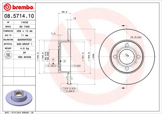 Brembo 08.5714.10 - Спирачен диск vvparts.bg