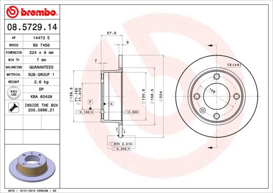 Brembo 08.5729.14 - Спирачен диск vvparts.bg