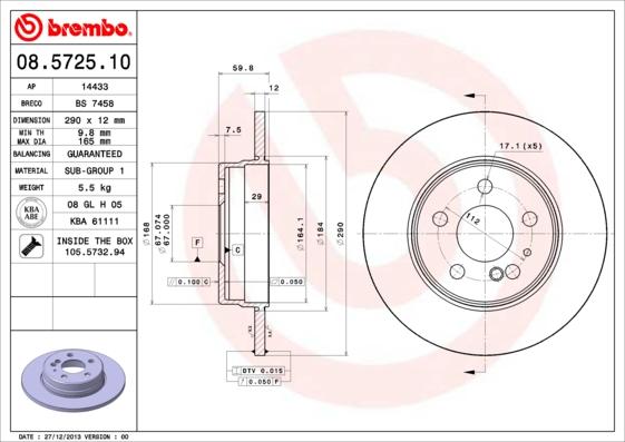 Brembo 08.5725.10 - Спирачен диск vvparts.bg