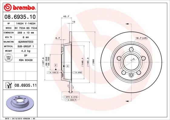 Brembo 08.6935.11 - Спирачен диск vvparts.bg