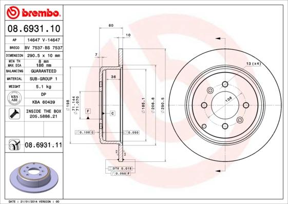 Brembo 08.6931.10 - Спирачен диск vvparts.bg