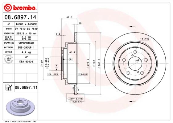 Brembo 08.6897.11 - Спирачен диск vvparts.bg