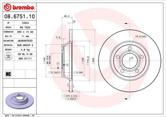 Brembo 08.6751.10 - Спирачен диск vvparts.bg