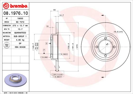 Brembo 08.1976.10 - Спирачен диск vvparts.bg