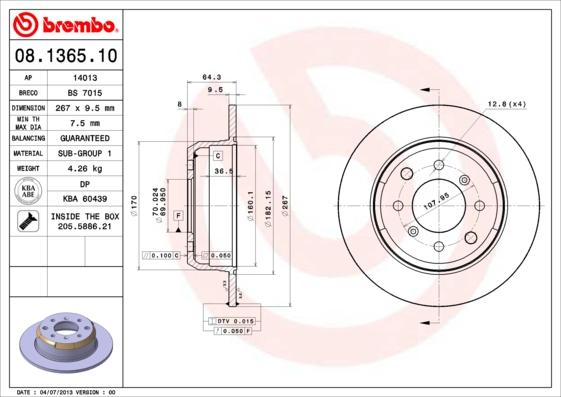 Brembo 08.1365.10 - Спирачен диск vvparts.bg