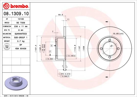 Brembo 08.1309.10 - Спирачен диск vvparts.bg