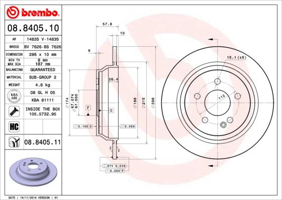 Brembo 08.8405.10 - Спирачен диск vvparts.bg