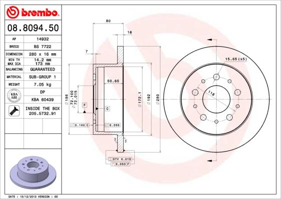 Brembo 08.8094.50 - Спирачен диск vvparts.bg