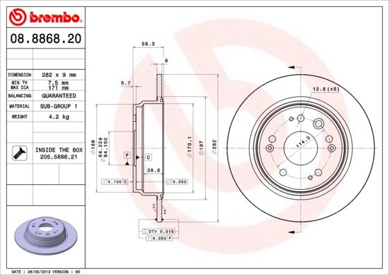 Brembo 08.8868.20 - Спирачен диск vvparts.bg