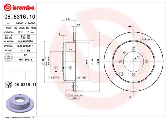 Brembo 08.8316.11 - Спирачен диск vvparts.bg