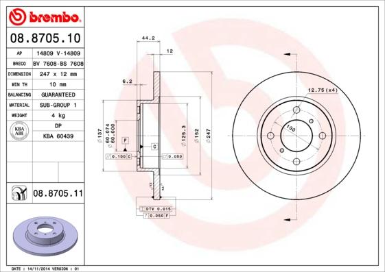 Brembo 08.8705.10 - Спирачен диск vvparts.bg