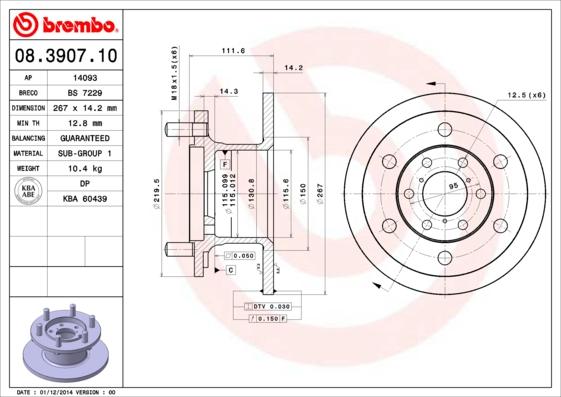 Brembo 08.3907.10 - Спирачен диск vvparts.bg