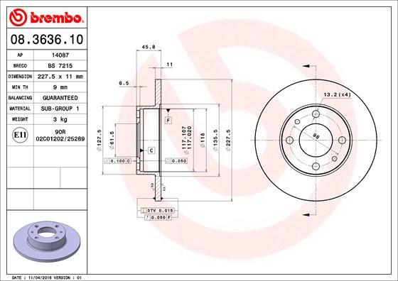Brembo 08.3636.10 - Спирачен диск vvparts.bg