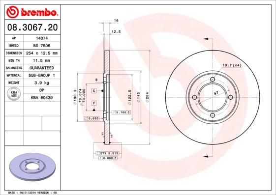 Brembo 08.3067.20 - Спирачен диск vvparts.bg