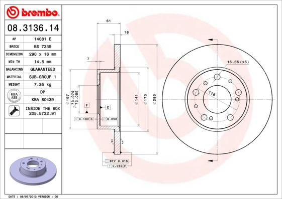 Brembo 08.3136.14 - Спирачен диск vvparts.bg