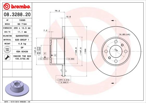 Brembo 08.3288.20 - Спирачен диск vvparts.bg