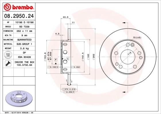 Brembo 08.2950.24 - Спирачен диск vvparts.bg