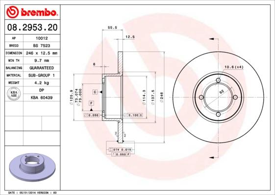 Brembo 08.2953.20 - Спирачен диск vvparts.bg