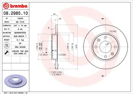 Brembo 08.2985.10 - Спирачен диск vvparts.bg