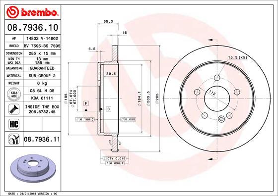 Brembo 08.7936.11 - Спирачен диск vvparts.bg