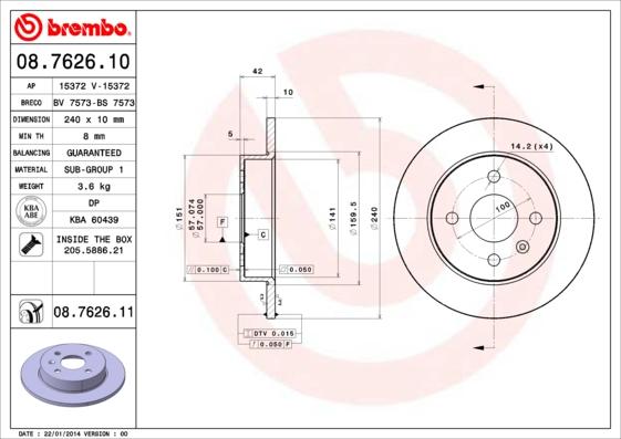 Brembo 08.7626.10 - Спирачен диск vvparts.bg