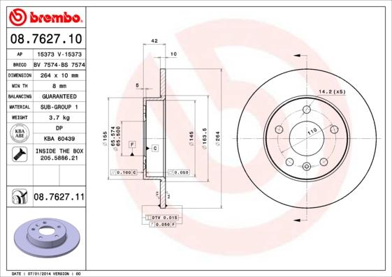 Brembo 08.7627.10 - Спирачен диск vvparts.bg