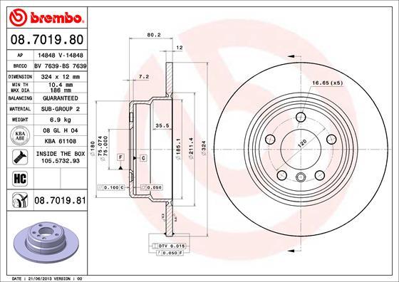 Brembo 08.7019.80 - Спирачен диск vvparts.bg