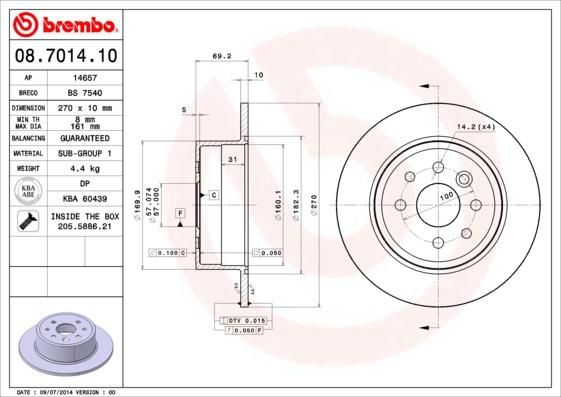 Brembo 08.7014.10 - Спирачен диск vvparts.bg