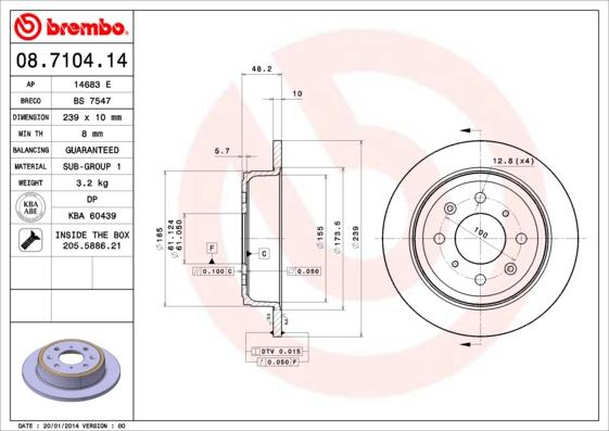 Brembo 08.7104.14 - Спирачен диск vvparts.bg