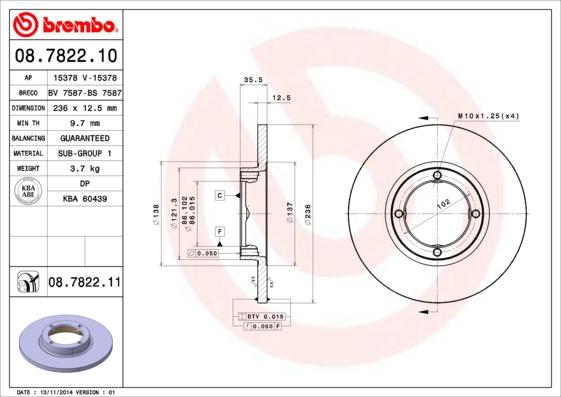 Brembo 08.7822.10 - Спирачен диск vvparts.bg