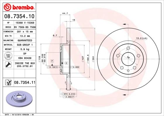 Brembo 08.7354.11 - Спирачен диск vvparts.bg