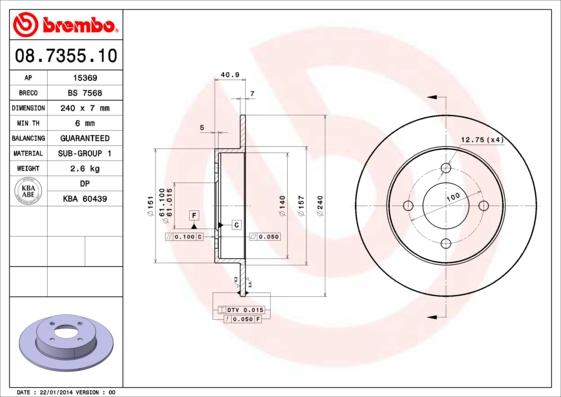Brembo 08.7355.10 - Спирачен диск vvparts.bg