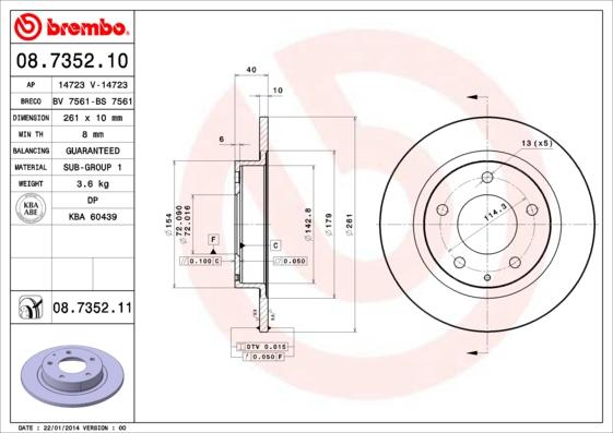 Brembo 08.7352.10 - Спирачен диск vvparts.bg