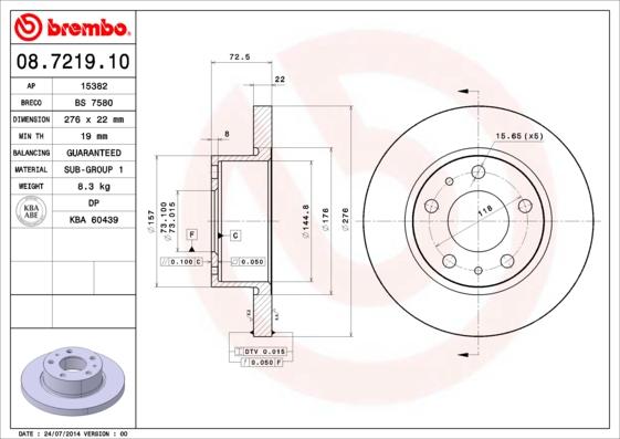 Brembo 08.7219.10 - Спирачен диск vvparts.bg