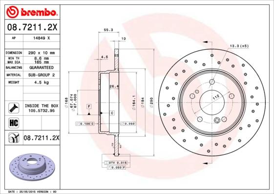 Brembo 08.7211.2X - Спирачен диск vvparts.bg