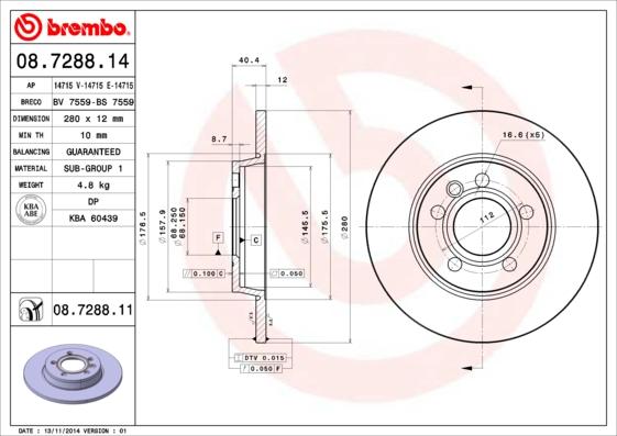 Brembo 08.7288.14 - Спирачен диск vvparts.bg