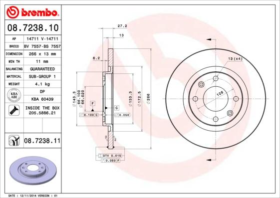 Brembo 08.7238.10 - Спирачен диск vvparts.bg