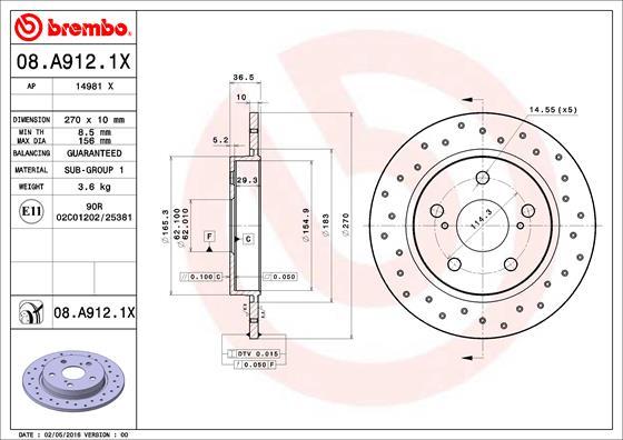 Brembo 08.A912.1X - Спирачен диск vvparts.bg