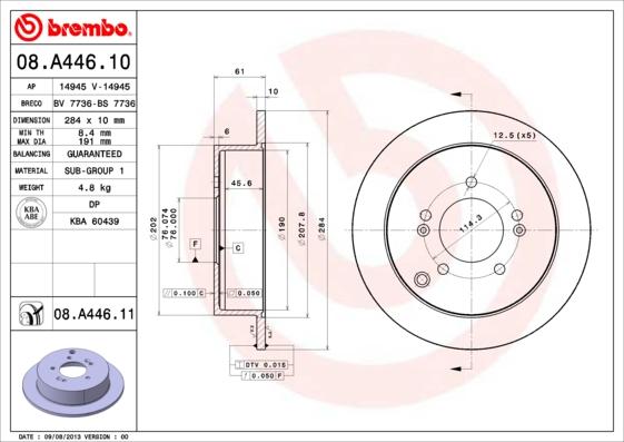 Brembo 08.A446.10 - Спирачен диск vvparts.bg