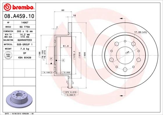 Brembo 08.A459.10 - Спирачен диск vvparts.bg