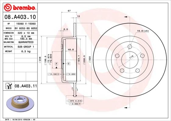 Brembo 08.A403.11 - Спирачен диск vvparts.bg