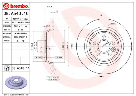 Brembo 08.A540.11 - Спирачен диск vvparts.bg