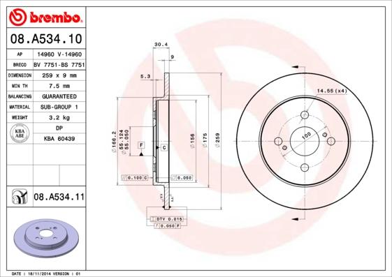 Brembo 08.A534.10 - Спирачен диск vvparts.bg