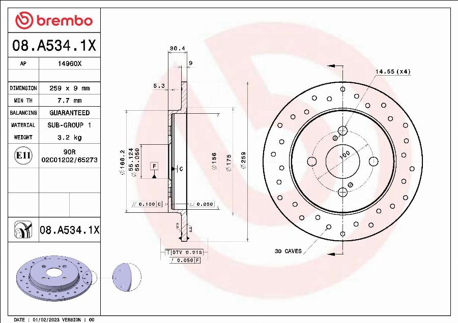 Brembo 08.A534.1X - Спирачен диск vvparts.bg