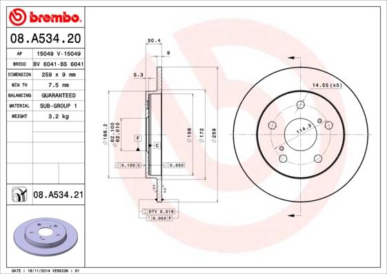 Brembo 08.A534.21 - Спирачен диск vvparts.bg