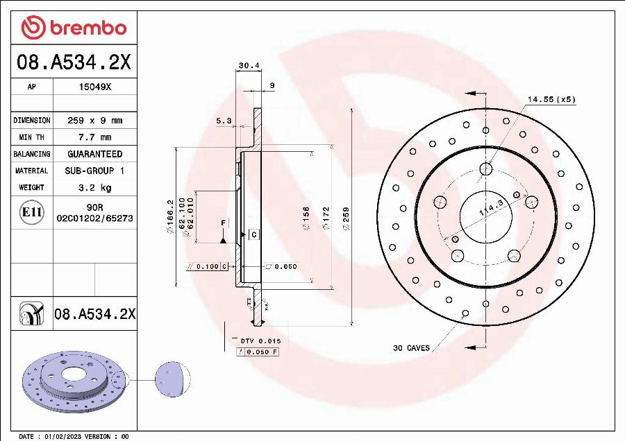 Brembo 08.A534.2X - Спирачен диск vvparts.bg