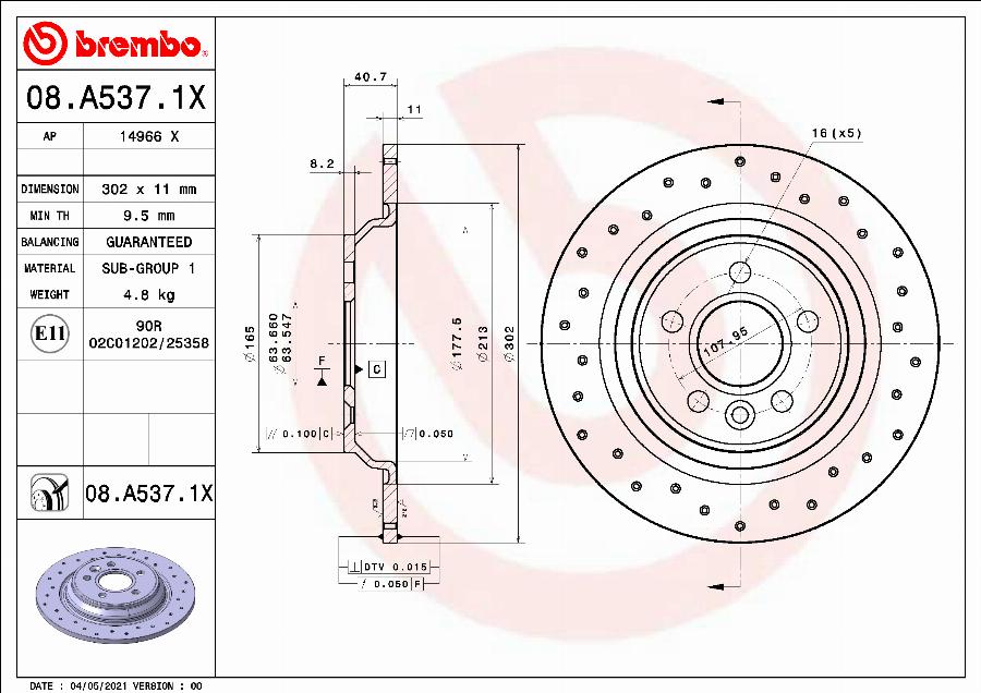 Brembo 08.A537.1X - Спирачен диск vvparts.bg