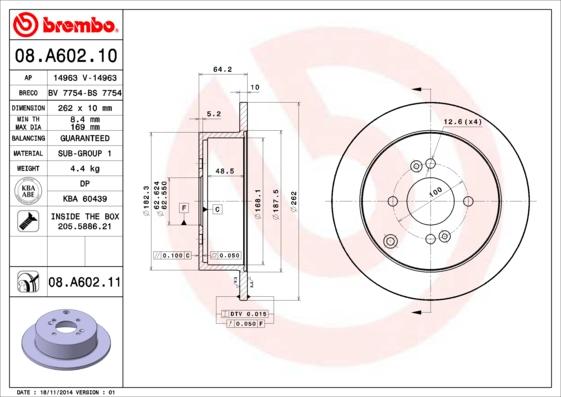 Brembo 08.A602.10 - Спирачен диск vvparts.bg