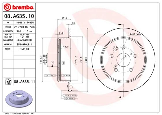 Brembo 08.A635.11 - Спирачен диск vvparts.bg