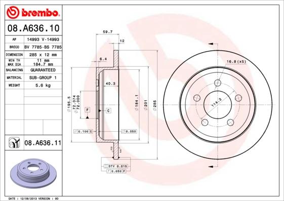 Brembo 08.A636.11 - Спирачен диск vvparts.bg